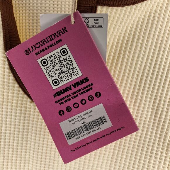 NWT LUCY & YAK Roberta Waffle Long Sleeve Ecru Brown 4XL Plus Size - Picture 6 of 6